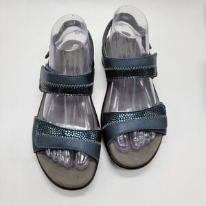 SAS Nudu Adjustable Comfort Sandal Navy Leather Made USA Size 7.5 W Excellent